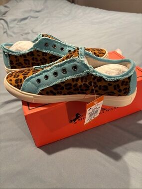 Montana West Leopard Print Sneakers with Aqua Trim